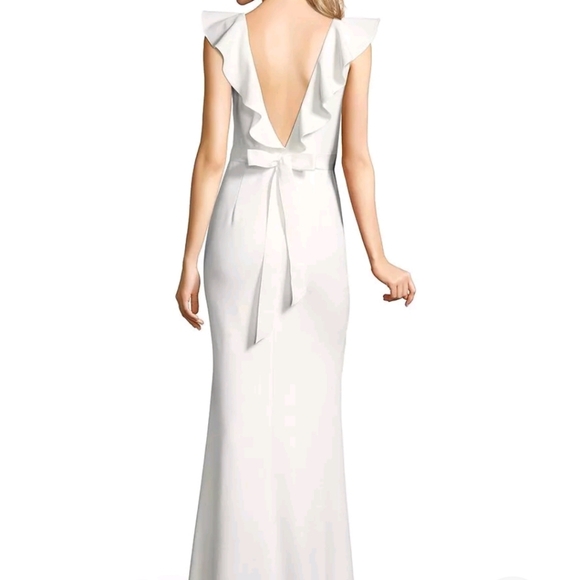 Adrianna Papell Fluttered Short Sleeve Crepe Gown WHITE WEDDING Size 10 - Picture 2 of 16